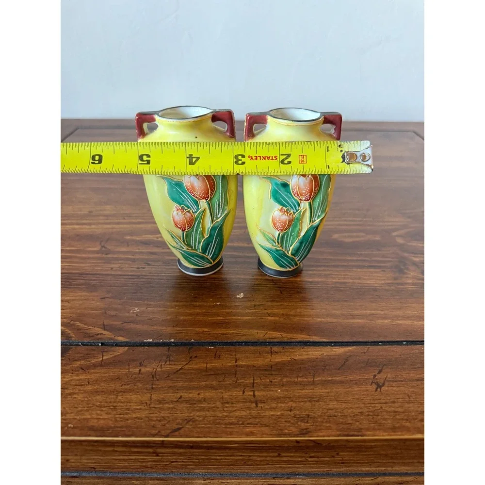 Vintage Made in Occupied Japan Miniature Bud Vases Set of 2 Yellow Tulip Floral - Picture 11 of 11